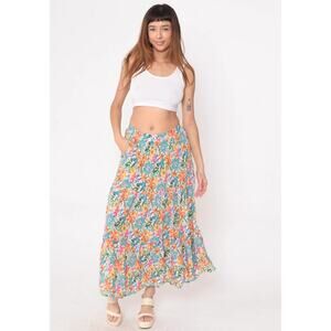 Cynthia Rowley Floral Tiered Maxi Skirt Size S Multicolor Pockets Y2K Rayon